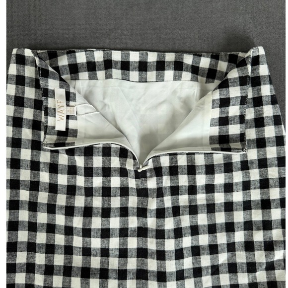 WAYF Gingham Mini‎ Skirt Size 8 Black White Linen Cottagecore Preppy Academia - Picture 3 of 8